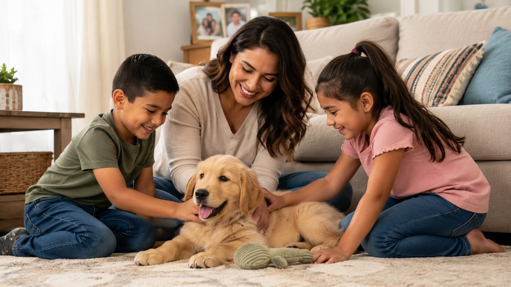 Familia feliz con su cachorro en Terre Haute